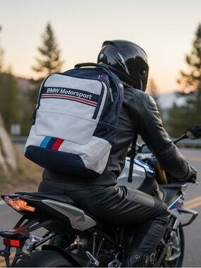 BMW Motorsport Backpack Navy & White with M Stripes NWOT